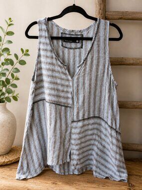 Taravao Linen Blend Sleeveless Tunic Top | Boho Asymmetrical Hem | Large